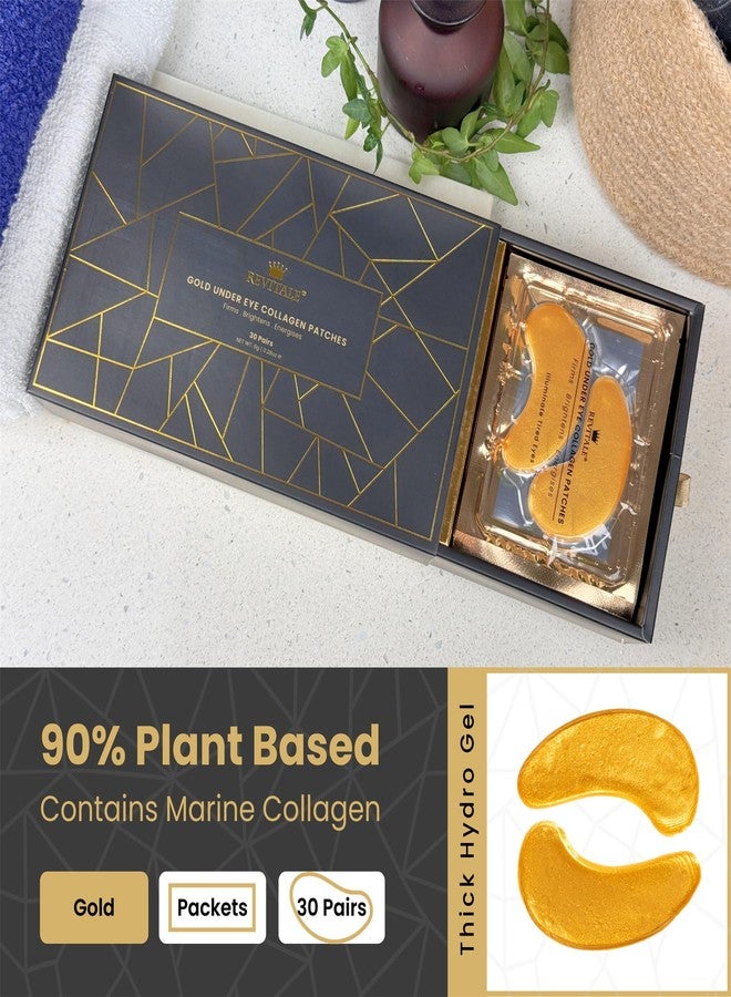 REVITALE 24k Gold Under Eye Collagen Patches, Reduce Puffy Eyes & Dark Circles, Illuminate Tired Eye Masks - Firms, Brightens, Energises (Packets - 30 Pair) - Image 4